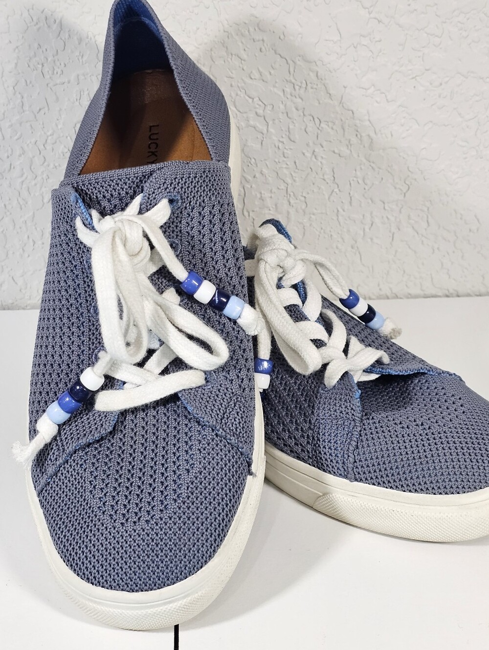 Lucky Brand Knit Sneakers Blue Bead Size 8